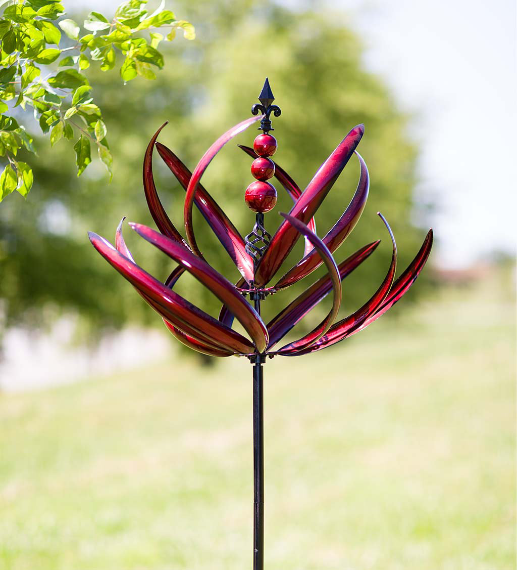 Plow &amp; Hearth Crimson Lotus Metal Garden Wind Spinner &amp; Reviews | Perigold